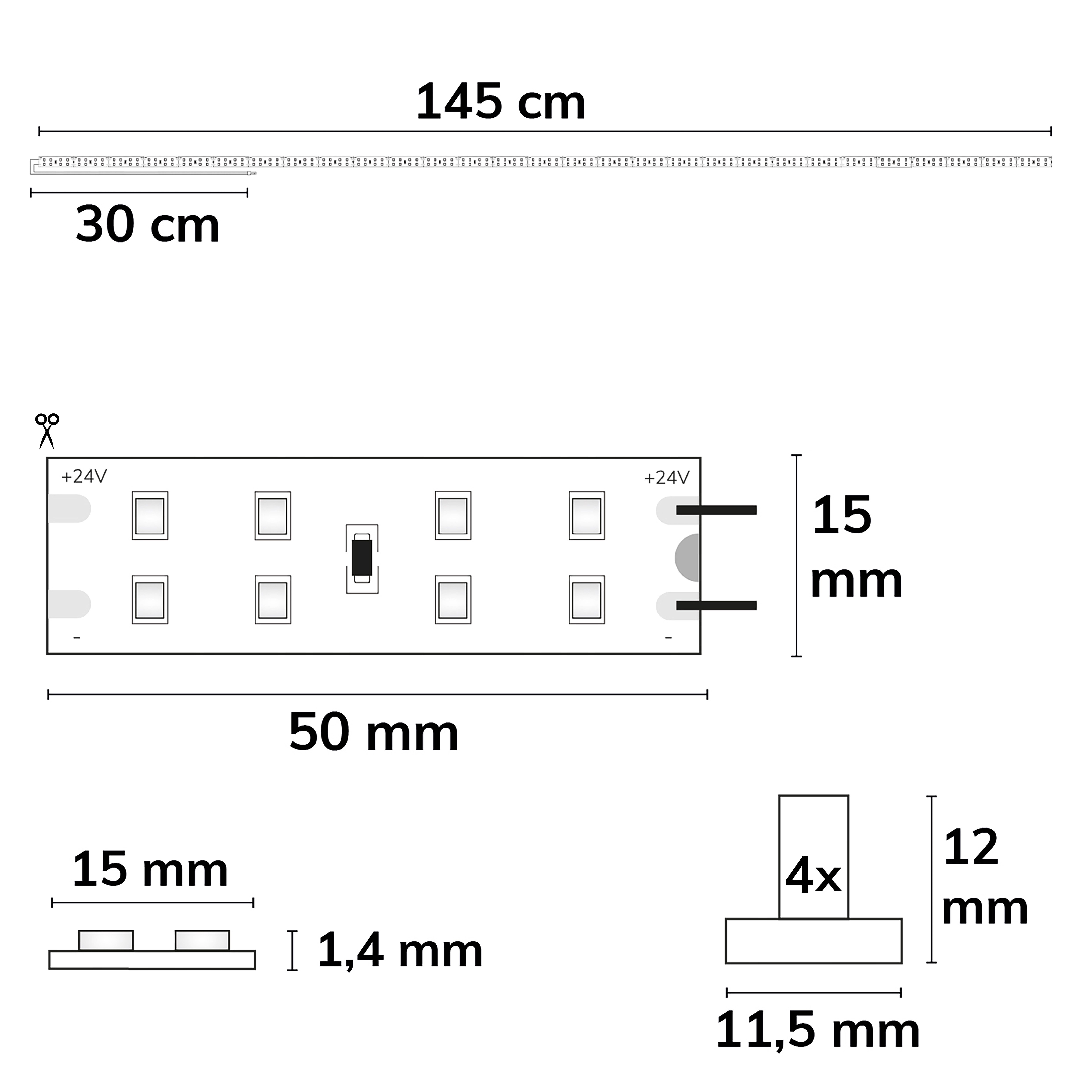 ISOLED LED T5/T8 Umrüstplatine 830, 145cm, MiniAMP, 232 LED, 24V, 24W, 170 lm/W, warmweiß, dimmbar - 3