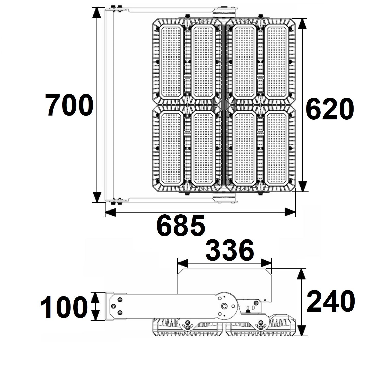 ISOLED LED Flutlichtanlage 900W, 130x25°, 4 Module (Lichtpunkte), DALI dimmbar, 4000K, IP66 - 3
