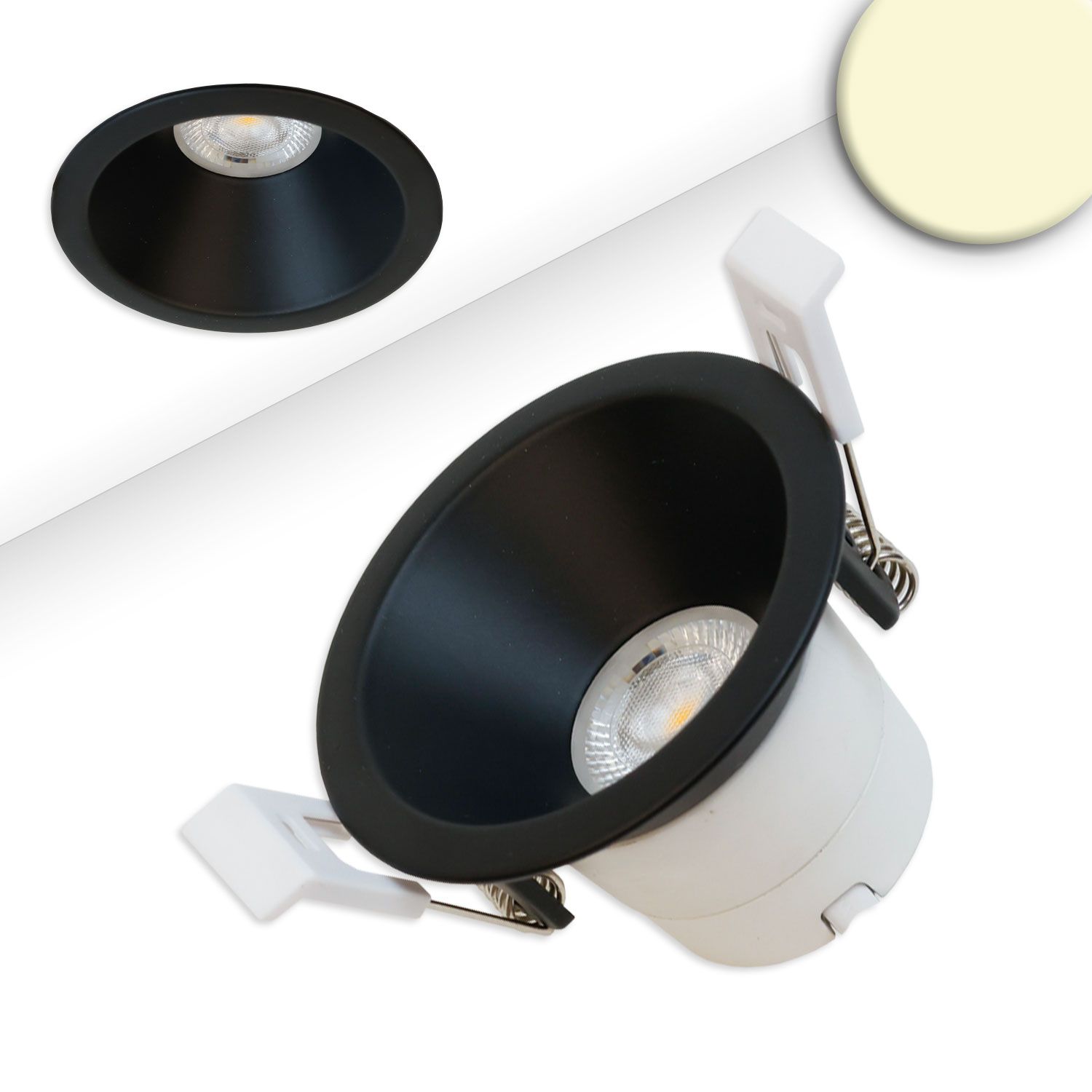 ISOLED LED Einbaustrahler BACK60, schwarz matt, rund, 5W, CRI90, 2700K, rückversetzt, UGR