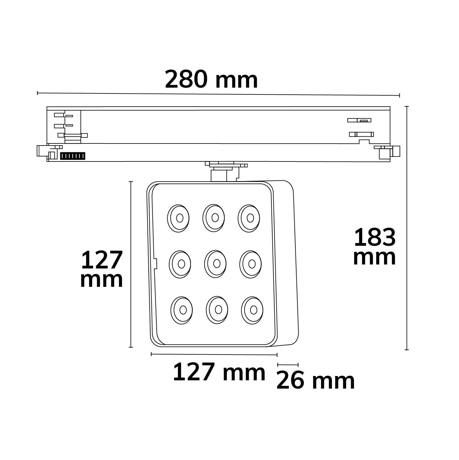 ISOLED 3-Phasen Schienenstrahler MATRIX, 20W, 40°, schwarz, 3000K, UGR