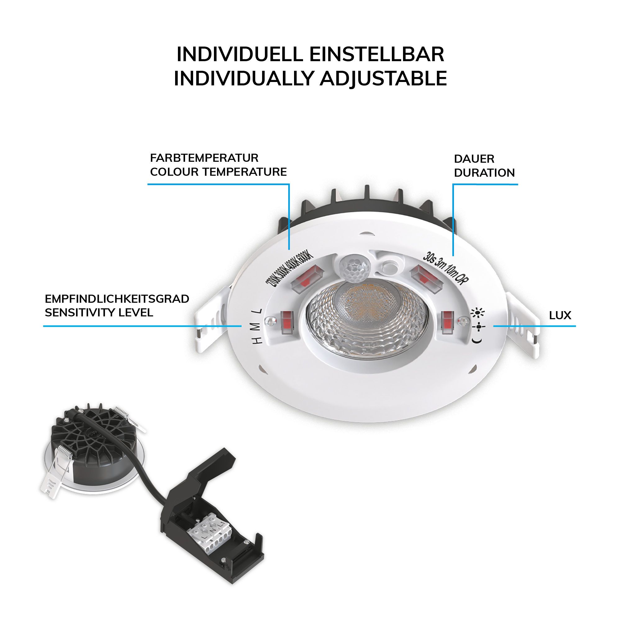 ISOLED LED Einbaustrahler Vario-68 mit PIR-Sensor 6W, 60°, 2700|3000|4000|6000K, IP65, CRI90, chrom - 5