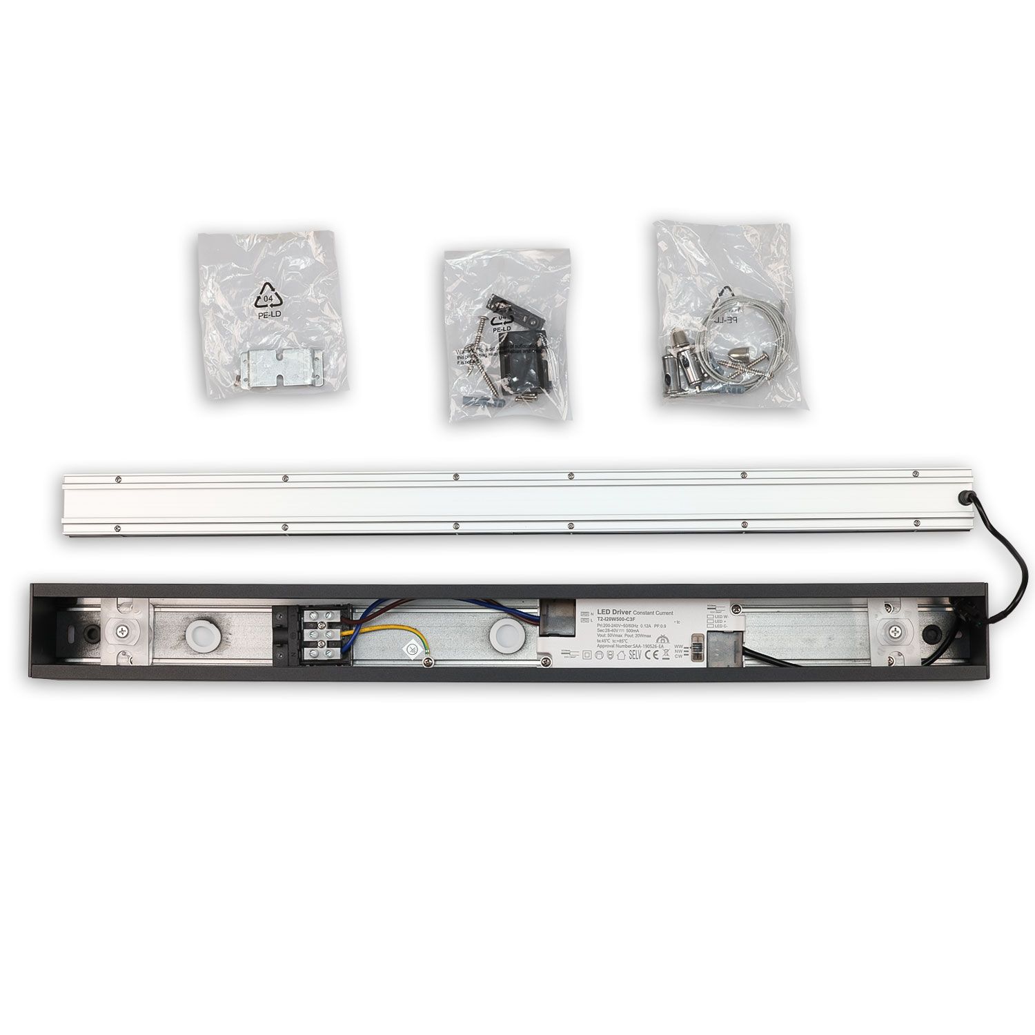 ISOLED LED Aufbau/Hängeleuchte Linear Raster 20W, anreihbar, schwarz, 3000|3500|4000K, inkl.Seil exkl.Kabel - 9